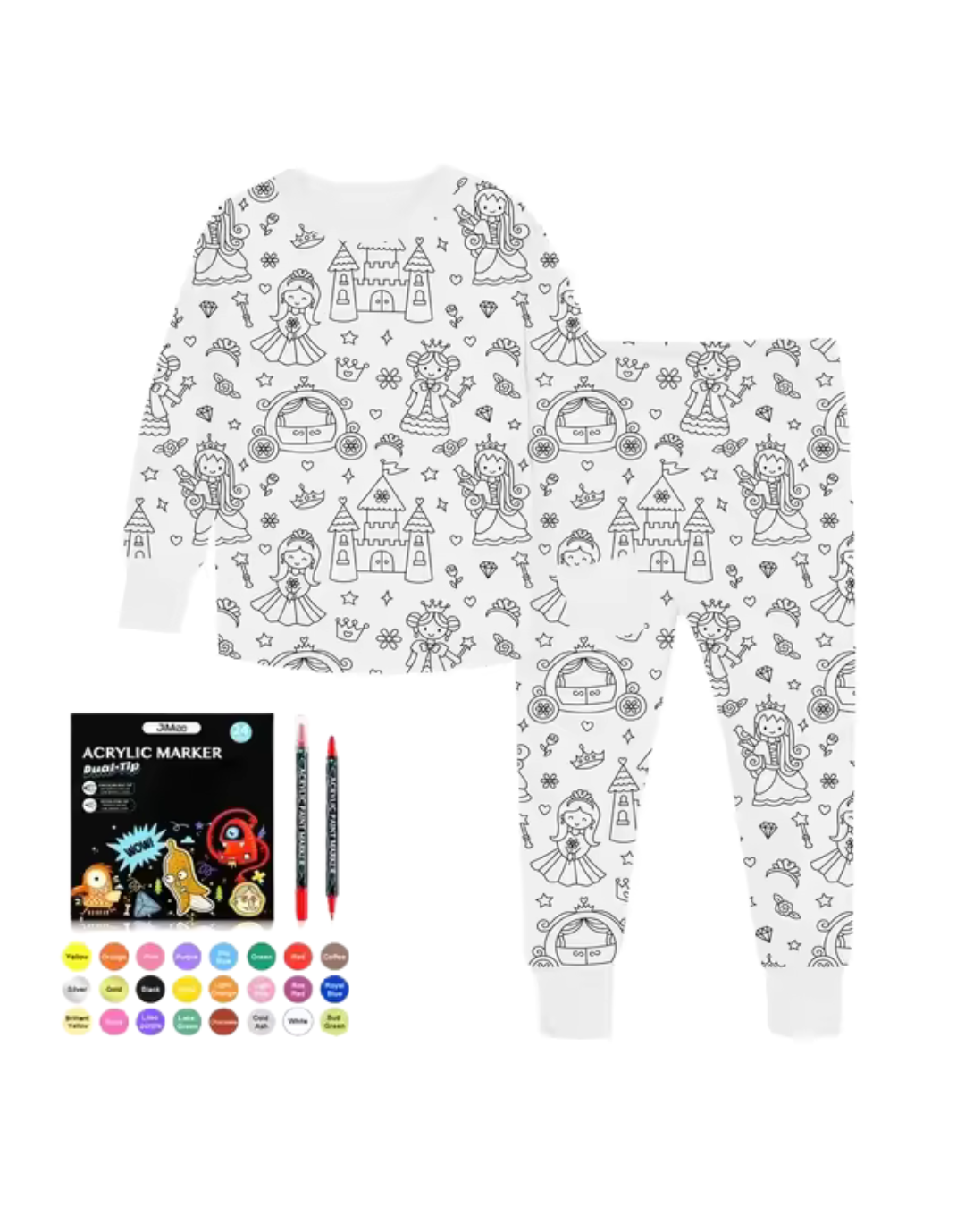 1 Pijama com 12 canetinhas laváveis de brinde
